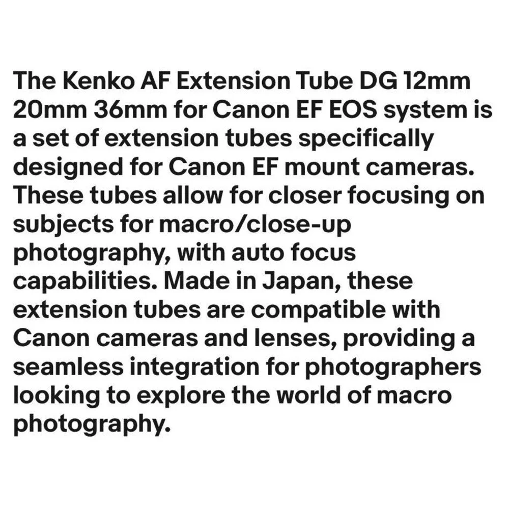 USED Kenko Extension Tubes for M/AF (36mm, 20mm, 12m) for Minolta AF/Sony A
